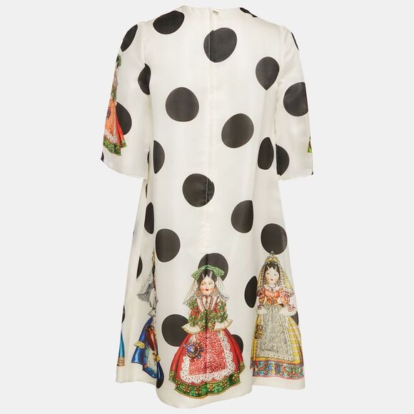 Dolce & Gabbana Napoli White Polka Dots Print Organza Shift Short Dress S - Picture 3 of 7